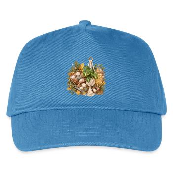 Herbstmakramee mit Garnknäueln und Blätter - Kinder Basecap - Pfauenblau - Vorne