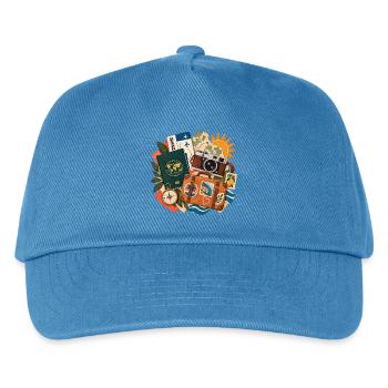 Wanderlust Collage Kamera Koffer - Kinder Basecap - Pfauenblau - Vorne