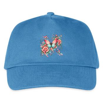 Romantischer Schmetterling mit Rosen - Kinder Basecap - Pfauenblau - Vorne
