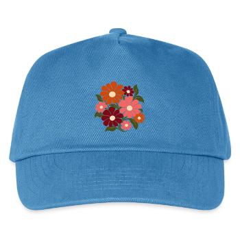 Retro Blumen – Flower Power in Orange und Rosa - Kinder Basecap - Pfauenblau - Vorne
