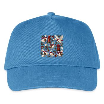 Gänse im Weihnachtspostmuster - Kinder Basecap - Pfauenblau - Vorne
