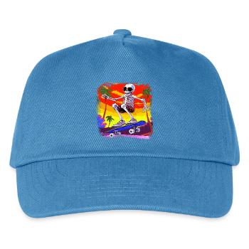 Skelett Skateboarder - Totenkopf - Kinder Basecap - Pfauenblau - Vorne