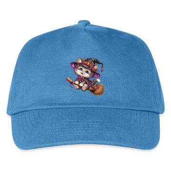 Katzenzauberer auf dem Besen - Kinder Basecap - Pfauenblau - Vorne