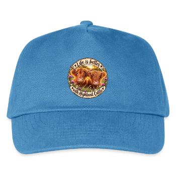 Life is better with Highland Cattle Rindermotiv - Kinder Basecap - Pfauenblau - Vorne