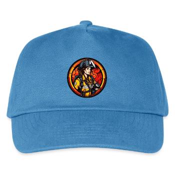 Feuerwehrfrau mit Helm und Flammen - Kinder Basecap - Pfauenblau - Vorne