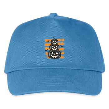 Halloween-Kürbisse auf orangefarbenen Streifen - Kinder Basecap - Pfauenblau - Vorne