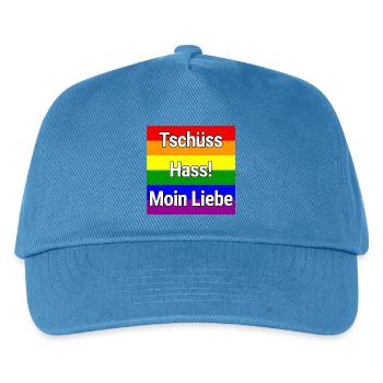 TSCHÜSS HASS MOIN LIEBE REGENBOGEN STATEMENT SHIRT - Kinder Basecap - Pfauenblau - Vorne
