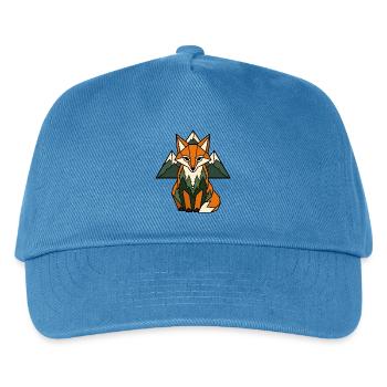 Fuchs Berge Tannen Geometrisch Natur Vektor Shirt - Kinder Basecap - Pfauenblau - Vorne