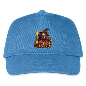 Niedliche Hexe mit schwarzer Katze - Kinder Basecap - Pfauenblau - Vorne