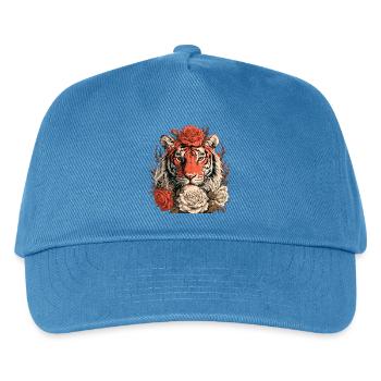 Tiger mit Blumenkrone - Kinder Basecap - Pfauenblau - Vorne