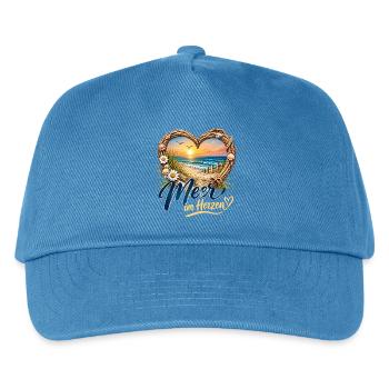 Meer im Herzen: Strandherz-Design - Kinder Basecap - Pfauenblau - Vorne