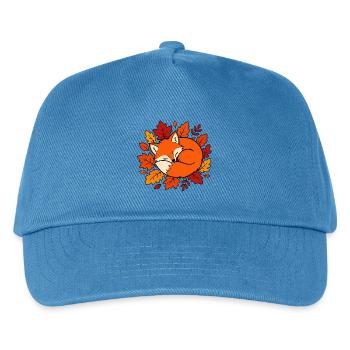 Schlafender Fuchs Herbstblätter Natur Vektor Shirt - Kinder Basecap - Pfauenblau - Vorne