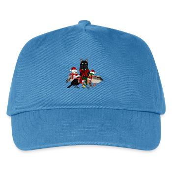 Amsel Rotkehlchen Eule Ente mit Katze Weihnachten - Kinder Basecap - Pfauenblau - Vorne