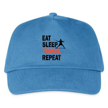 Shirt Tennis Eat Sleep Tennis Repeat Design Dunkel - Kinder Basecap - Pfauenblau - Vorne