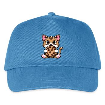 Bengal Cat Snacking Cookie Cartoon - Kids’ Baseball Cap - peacock-blue - Front