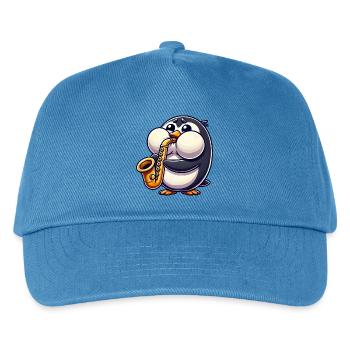Pinguin Saxofon klassische Musik Dicke Backen - Kinder Basecap - Pfauenblau - Vorne