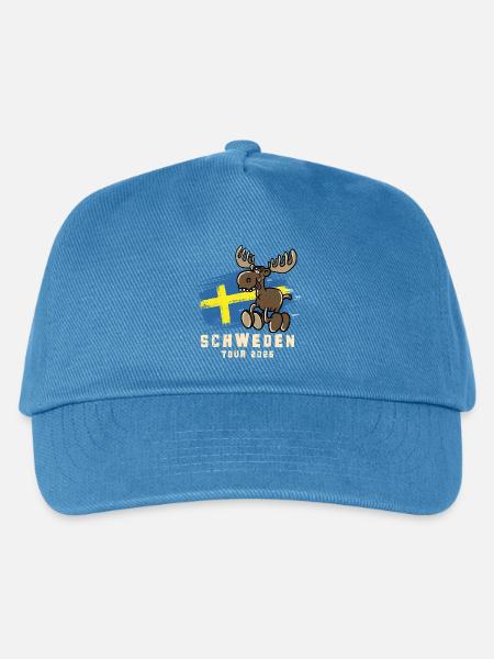 Schweden Tour 2026 – Flagge & lustiger Elch - Kinder Basecap - Pfauenblau