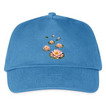 Mehrere polygonale Seerosen auf grünen Blättern - Kinder Basecap - Pfauenblau - Vorne