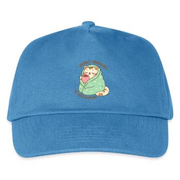 Kätzchen in einer Decke mit einer Tasse Kakao - Kinder Basecap - Pfauenblau - Vorne