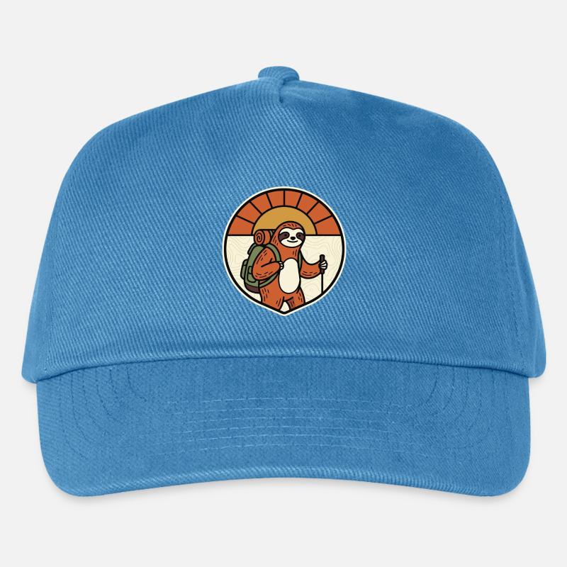 Faultier Wandern Retro Badge Motiv - Kinder Basecap - Pfauenblau