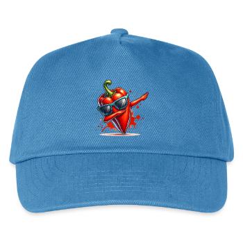 Bunte dabbende rote Paprika mit Sonnenbrille - Kinder Basecap - Pfauenblau - Vorne