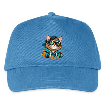 Cool Cat mit Sonnenbrille – tropische Sommerstimmung - Kinder Basecap - Pfauenblau - Vorne