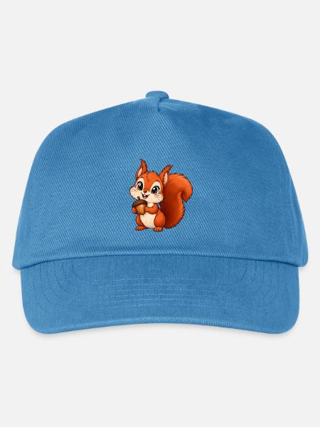 Rotes Eichhörnchen Kawaii Style – Süßes Motiv - Kinder Basecap - Pfauenblau