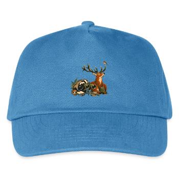 Dachs und Rotwild bei der Vogelbeobachtung - Kinder Basecap - Pfauenblau - Vorne
