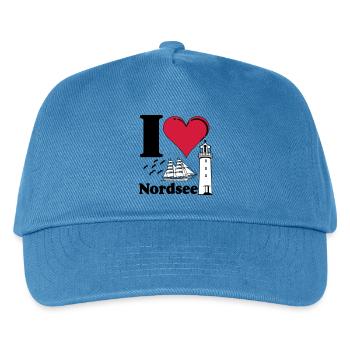Nordsee Shirt , Fun Shirt , Küste , I love ...(25) - Kinder Basecap - Pfauenblau - Vorne