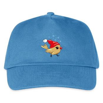 Cute happy birdie in Christmas hat - Kids’ Baseball Cap - peacock-blue - Front