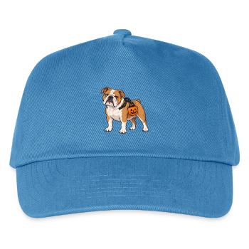 Bulldogge trägt einen Kürbis-Bonbon-Eimer - Kinder Basecap - Pfauenblau - Vorne