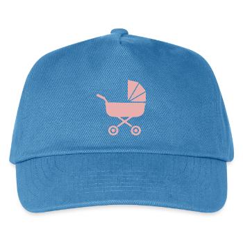 Rosa Kinderwagen Baby Geburt Mädchen Geschenk  - Kinder Basecap - Pfauenblau - Vorne