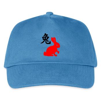 Kaninchen mit chinesischem Schriftzeichen und rotem Kaninchen - Kinder Basecap - Pfauenblau - Vorne