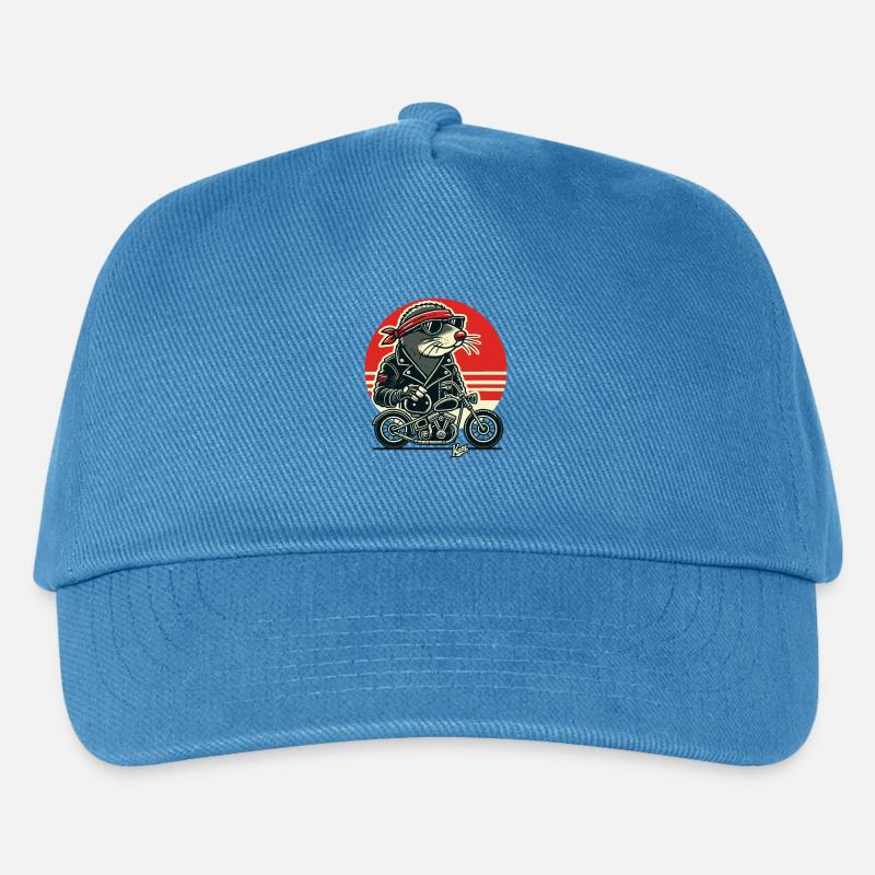 Blinder Maulwurf Rocker mit Motorrad - Kinder Basecap - Pfauenblau