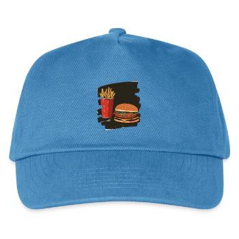 Burger und Fritten Retro - Kinder Basecap - Pfauenblau - Vorne