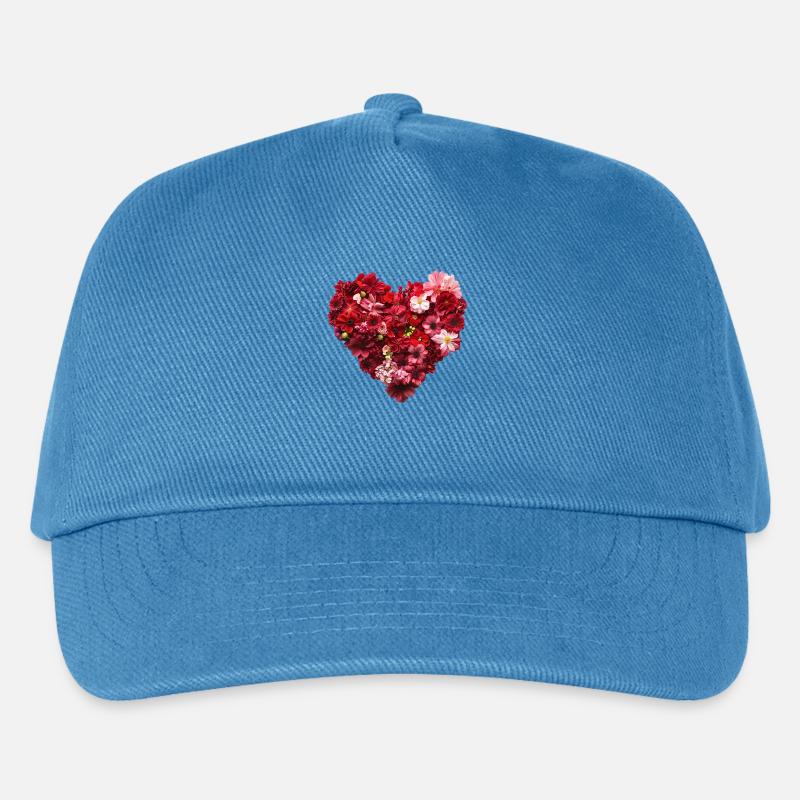 Herz aus roten Blüten - Leidenschaftliche Blumenpr - Kinder Basecap - Pfauenblau