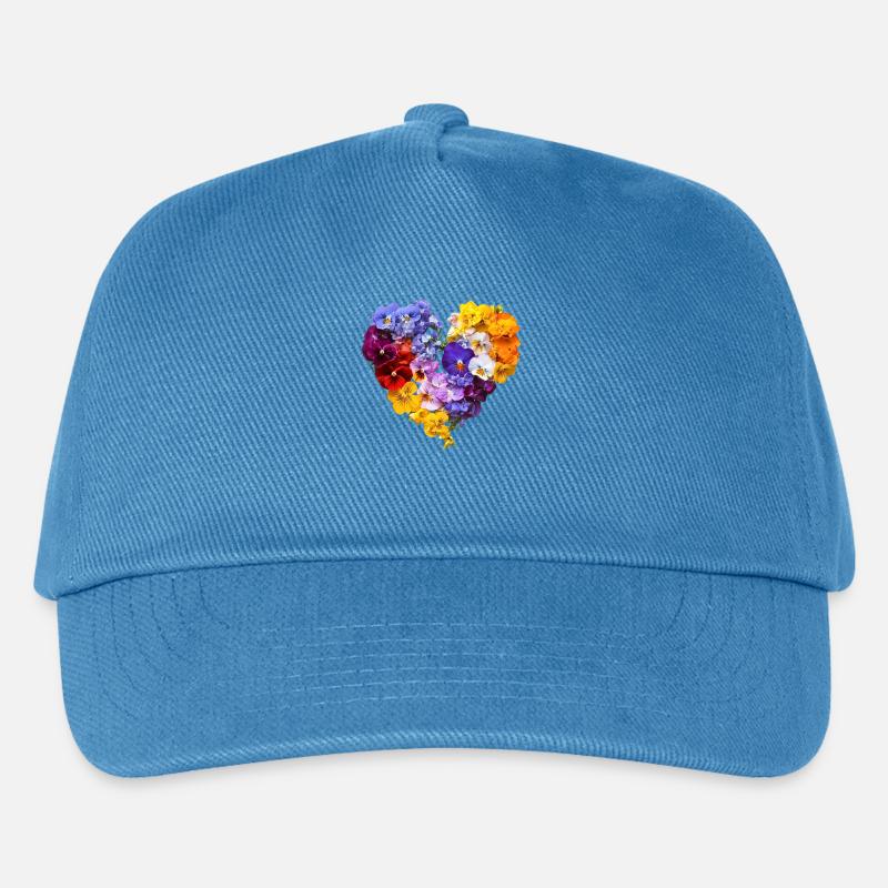Herz aus Stiefmütterchen - Farbenfrohe Blütenprach - Kinder Basecap - Pfauenblau