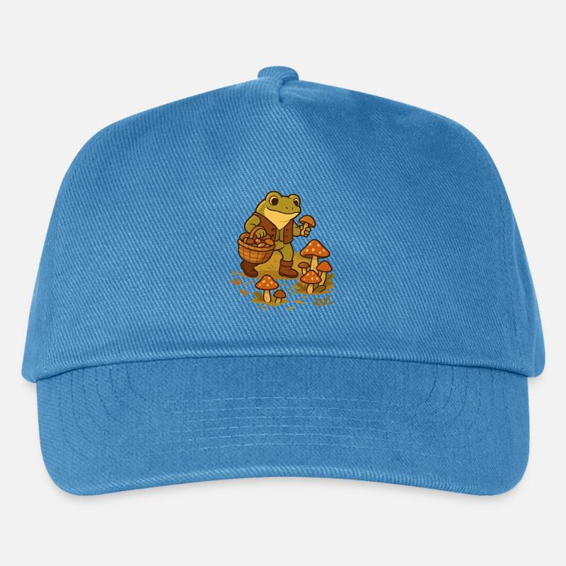 Frosch mit Pilzkorb – Mushroom Picker Frog - Kinder Basecap - Pfauenblau