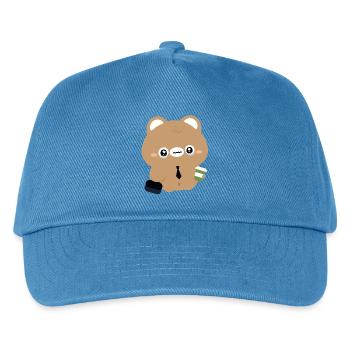 Tired Kawaii Bear with Coffee  - Kids’ Baseball Cap - peacock-blue - Front