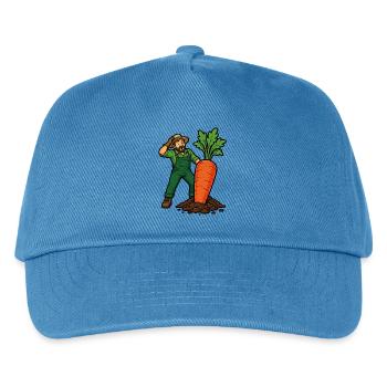 Gärtner und riesige Karotte aus dem Gemüsegarten - Kinder Basecap - Pfauenblau - Vorne