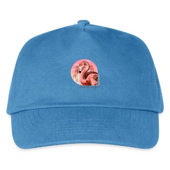 Rosaflamingo Abbildung im kreis des Sonnenuntergan - Kinder Basecap - Pfauenblau - Vorne