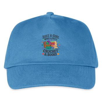 Mädchen und Frau die Häkeln und Bücher liebt - Kinder Basecap - Pfauenblau - Vorne