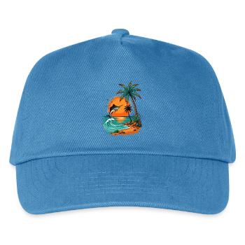 Jumping Fish at Tropical Sunset Palm Sea Beach - Kids’ Baseball Cap - peacock-blue - Front