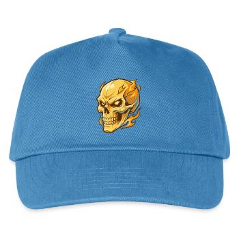 Feuriger goldener Schädel mit intensiven Augen - Kinder Basecap - Pfauenblau - Vorne