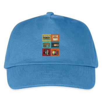 90er Jahre, 80er Jahre Party, Kassette, Nostalgie - Kinder Basecap - Pfauenblau - Vorne