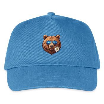 Bär mit Sonnenbrille mit Bergreflexion - Kinder Basecap - Pfauenblau - Vorne