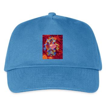 Herz und Blüten mit feurig rotem Hintergrund - Kinder Basecap - Pfauenblau - Vorne