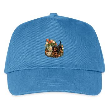 Garten-Dackel Tulpenliebe - Kinder Basecap - Pfauenblau - Vorne