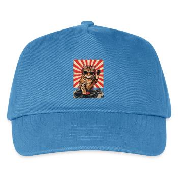 Retro DJ Katze Rot Getigert Plattenspieler - Kinder Basecap - Pfauenblau - Vorne
