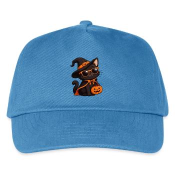 Halloween-Katze mit Kürbiskorb - Kinder Basecap - Pfauenblau - Vorne
